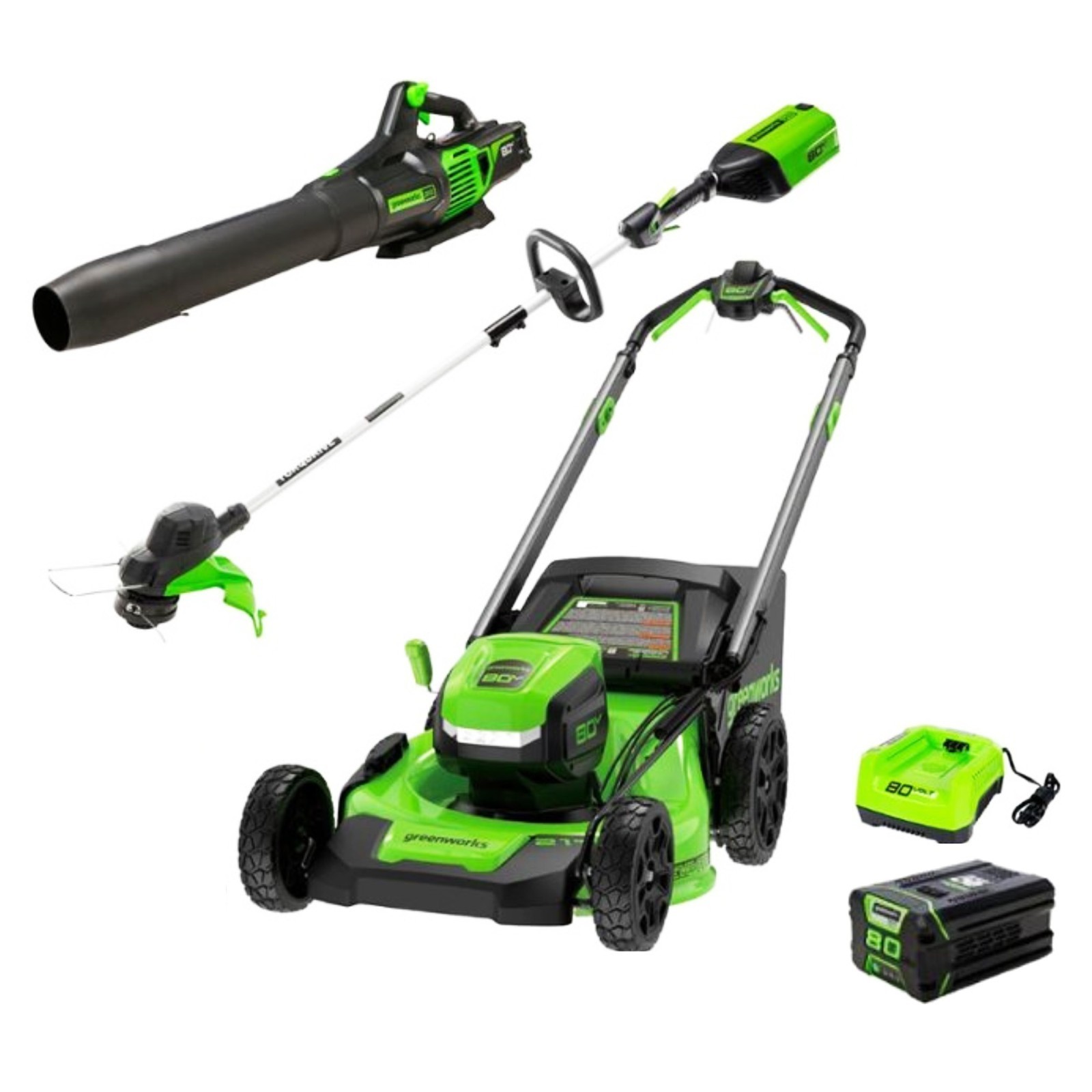 Greenworks 80V 21" Self-propelled Mower+Blower+Trimmer Combo Kit w/ 4Ah Battery