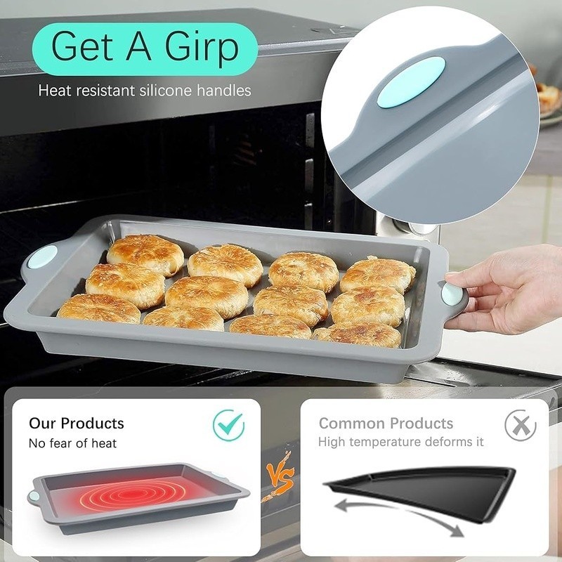 4 Pieces Nonstick Bakeware Set with Baking Pans Silicone Baking Sheets Cake Pan