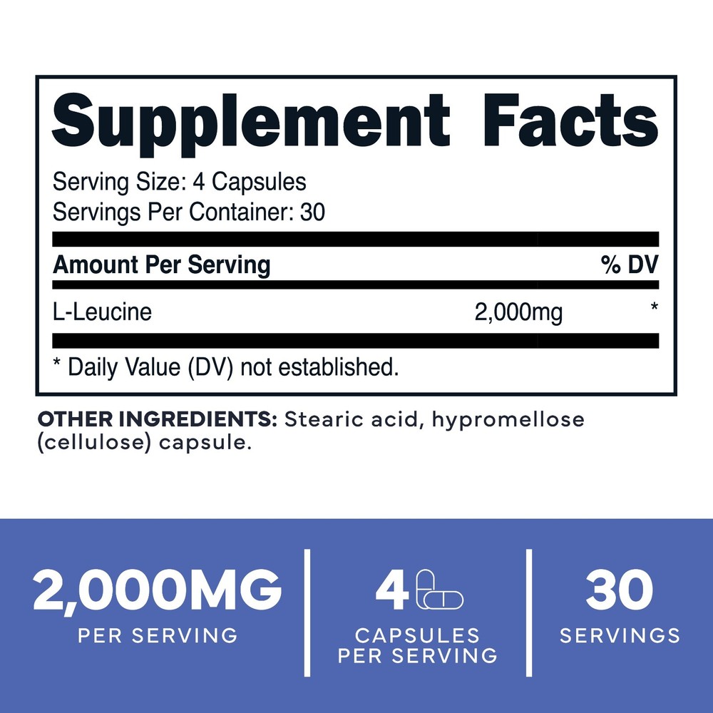 TypeZero L-Leucine Capsules (2000mg per serving) 120 capsules - 30 Servings