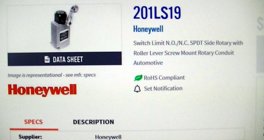 MICRO SWITCH limit switch side rotary w/roller lever 201LS19 plug in model