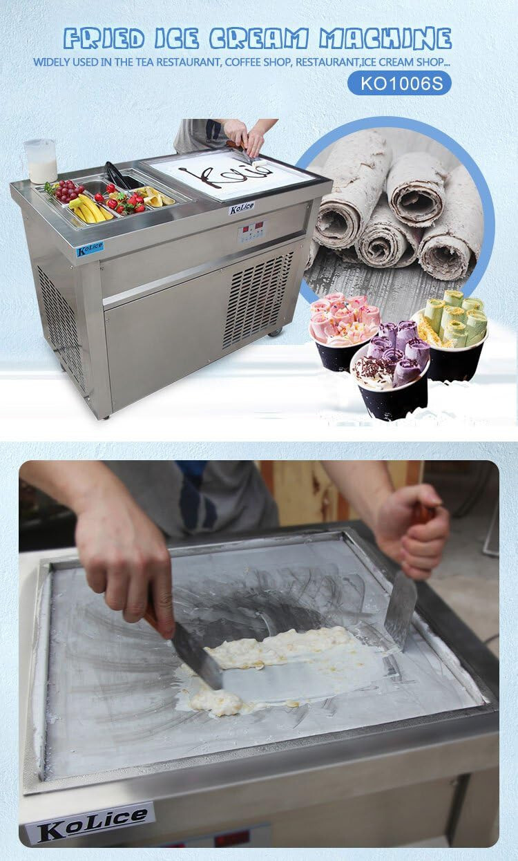 Kolice Commercial Single Square Pan Fried Ice Cream Roll Machine 6 Buckets