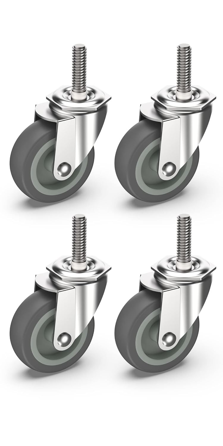 3 Inch Caster Wheels Threaded Stem Casters Set of 4 Heavy Duty Swivel Wheel