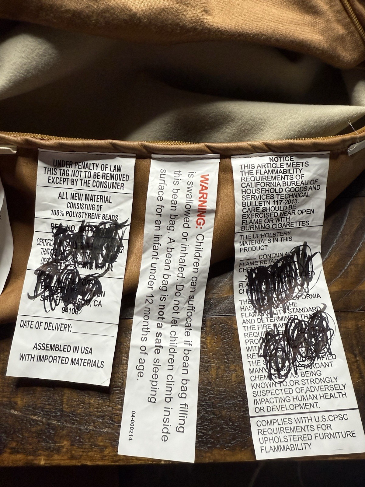 Pottery Barn Teen Faux Leather Caramel Bean Bag Chair Slipcover Only Large