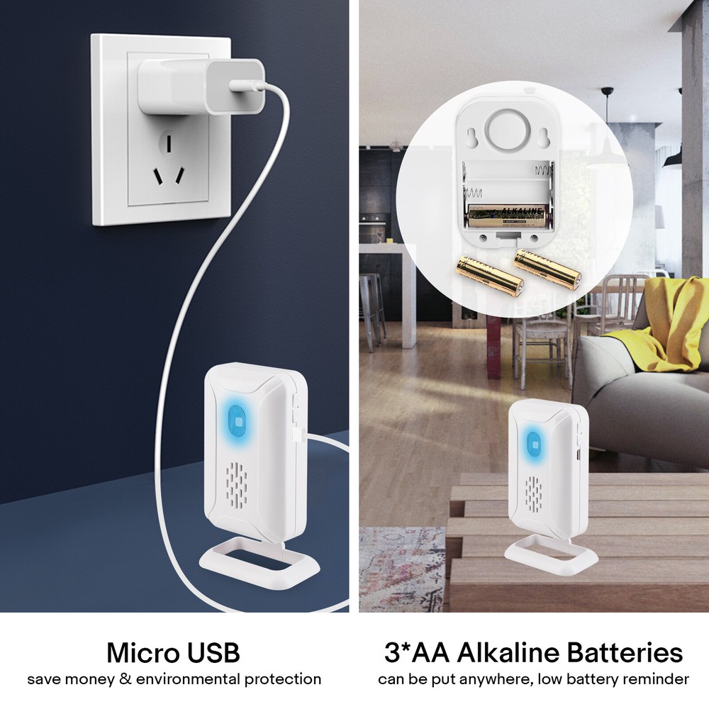Wireless Motion Infrared Sensor Alarm Secure 1 Alarm + 4 Sensor Plug In/ Battery