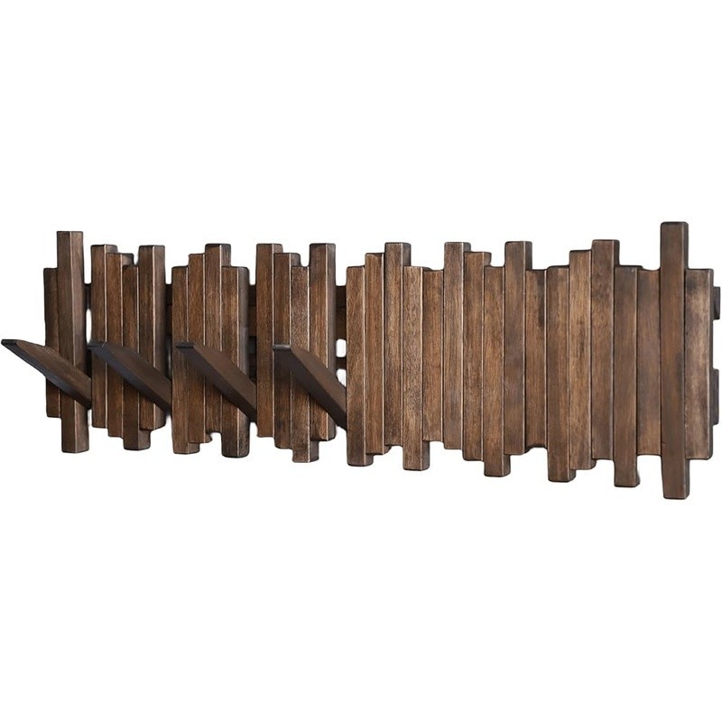 Handmade Solid Wood Coat Rack Unique Design Wall Mount W/ Magnetic Hooks New
