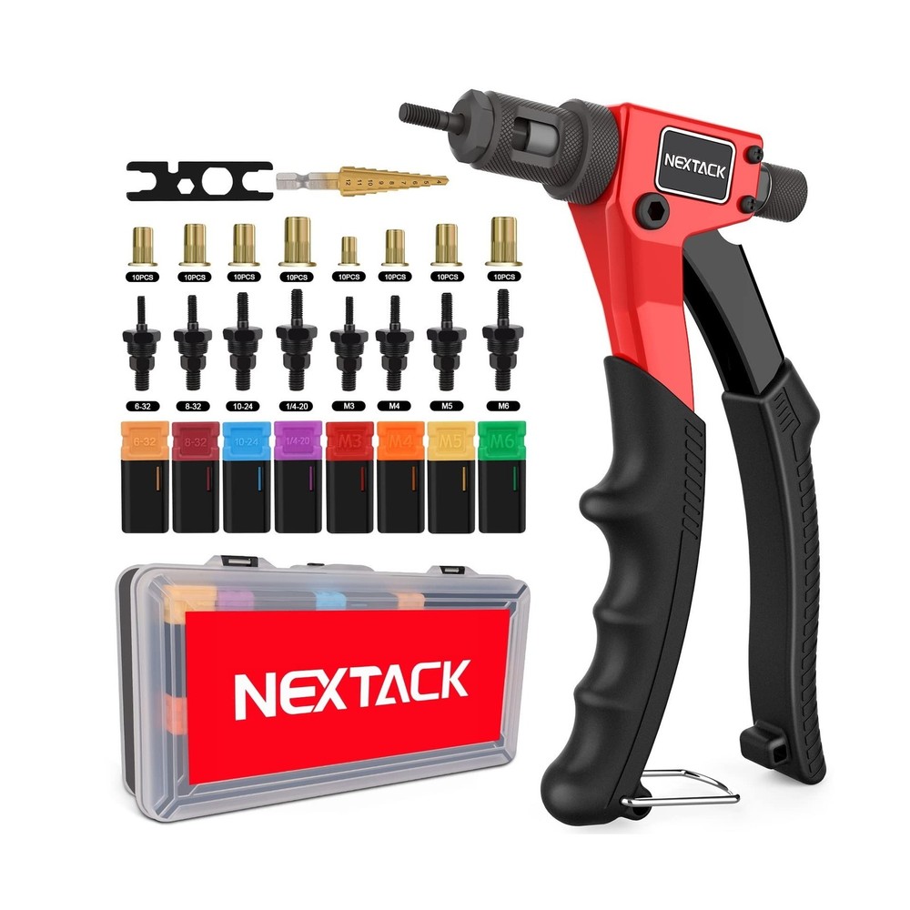 NEXTACK Rivet Nut Tool Kit with a Step Drill Bit & 80 Nutserts for Tight Spac...