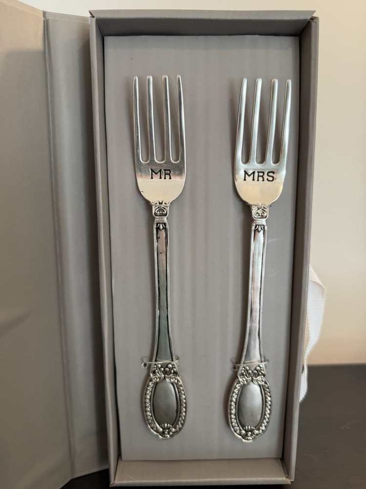 MudPie Mr  Mrs Wedding Fork Set Wedding Utensils In Gift Box