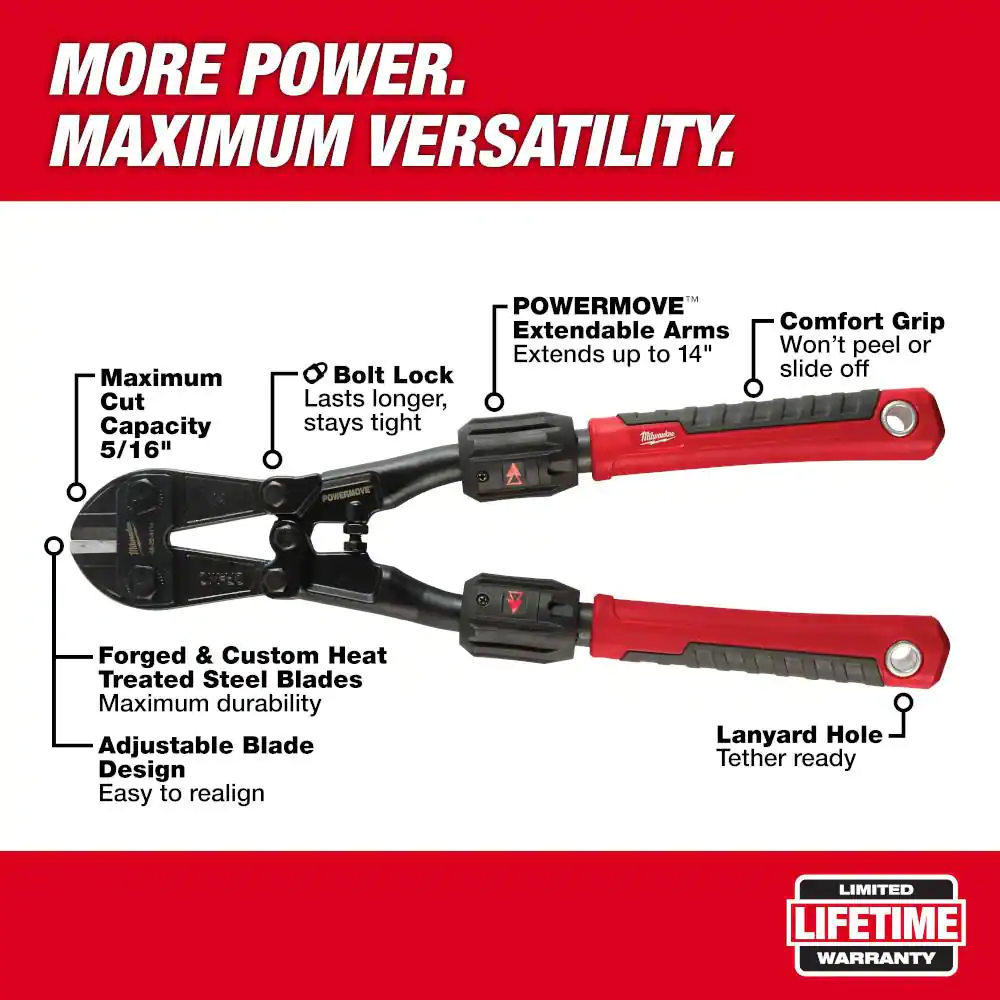 NEW Powerful Bolt Cutters 14in Extendable Handle 5/16in Max Cut Capacity
