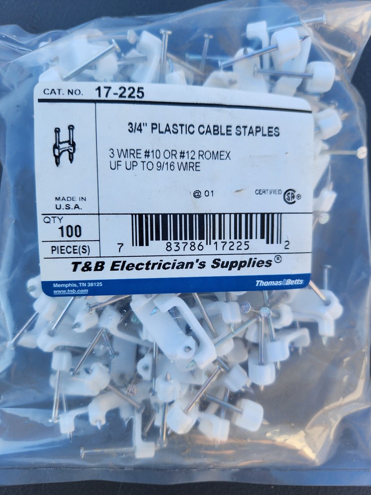 (8 Pack) Thomas&Betts 3/4" Plastic Cable Staples, 100 Pk