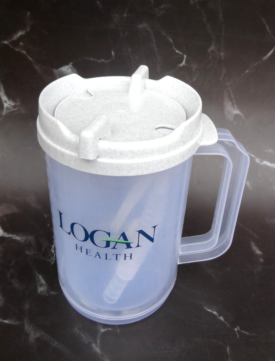 Mug Graduated Reusable w/ Lid Straw Whirley Drink Works Hospital Clear 20 Oz