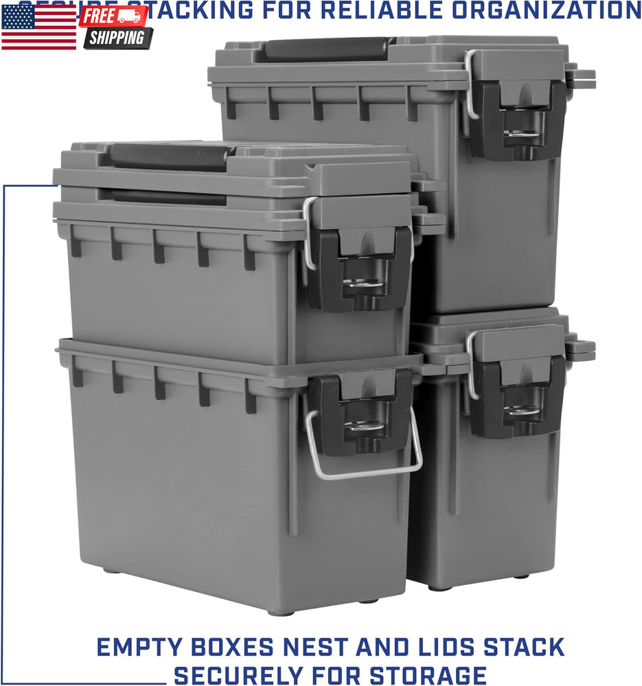 12628 Ammo Storage Box, Stackable .30 Cal Field Boxes, Water and Dust Resistant,