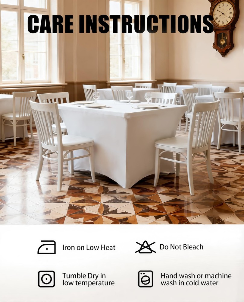 4FT White Table Cloth - 1 Pack, Fitted Stretch Rectangle Spandex Tablecloth, ...