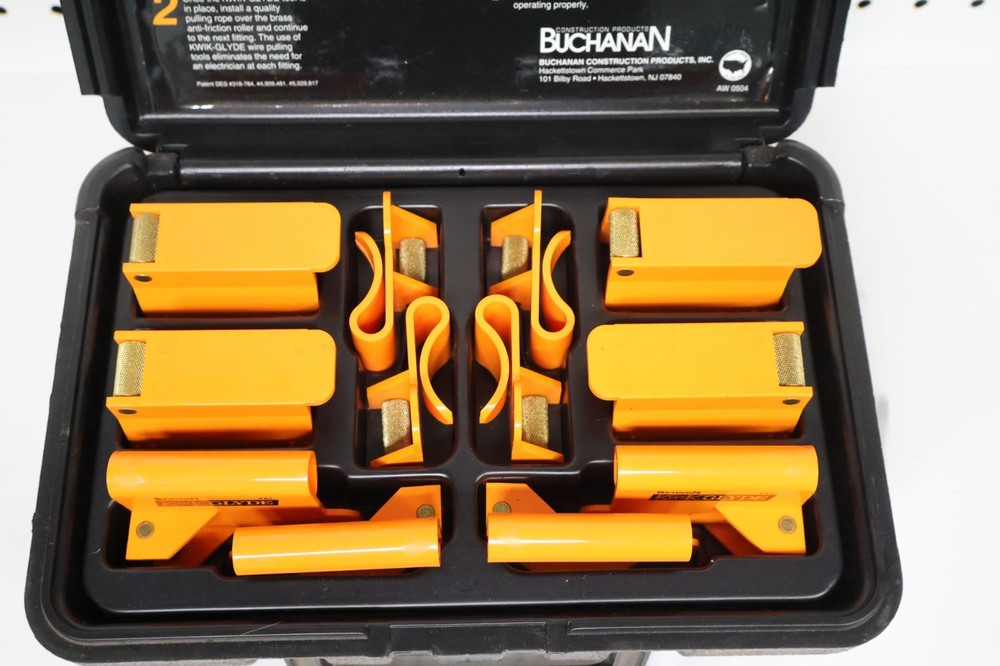 Nice Used Complete BUCHANAN KWIK-GLYDE WIRE PULLING TOOL SET #8AWG ORANGE & Case