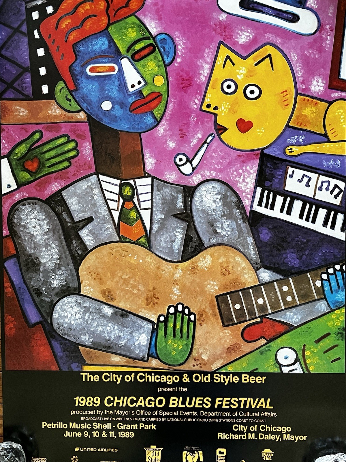 Vintage Original 1989 Chicago Blues Festival Poster Held In Grant Park