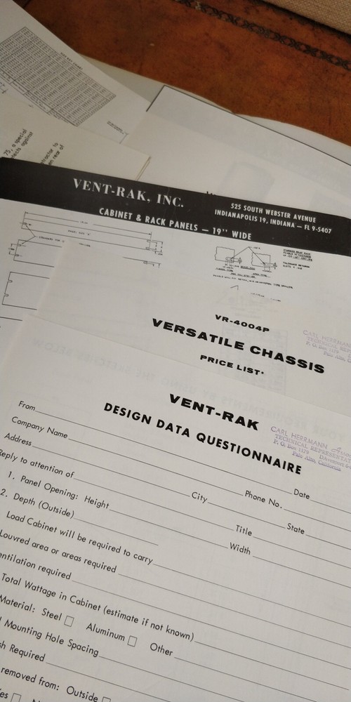 1950s Vent RaK Inc ~ Catalog / Data Sheets ~ Electronic Enclosures Storage