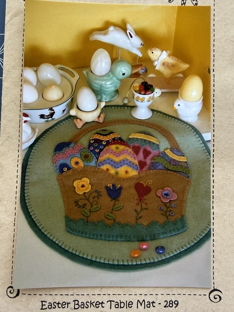 Bird Brain Designs 15” Easter Basket Table Mat Wool Appliqué Pattern Uncut