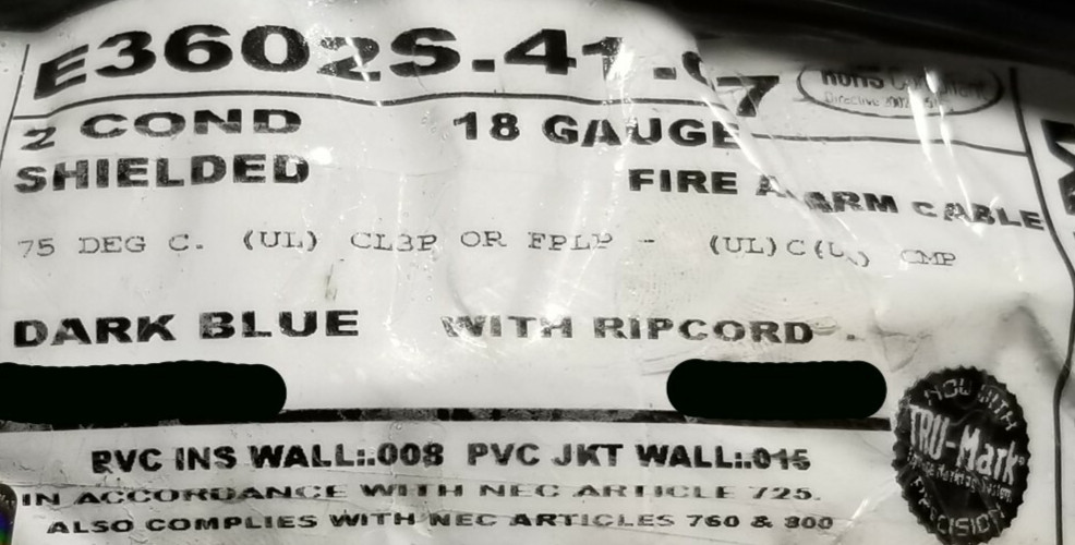 Carol E3602S 18/2C Solid Shielded Plenum Fire Alarm Wire Cable FPLP Blue /100ft