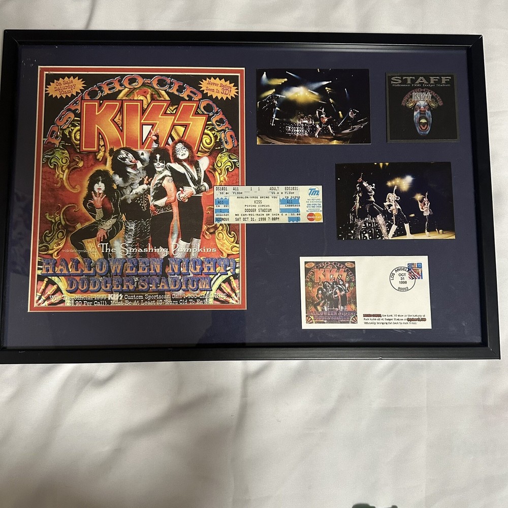 KISS Vintage Collage with Ticket Halloween Circus Dodgers Stadium 1998Certified