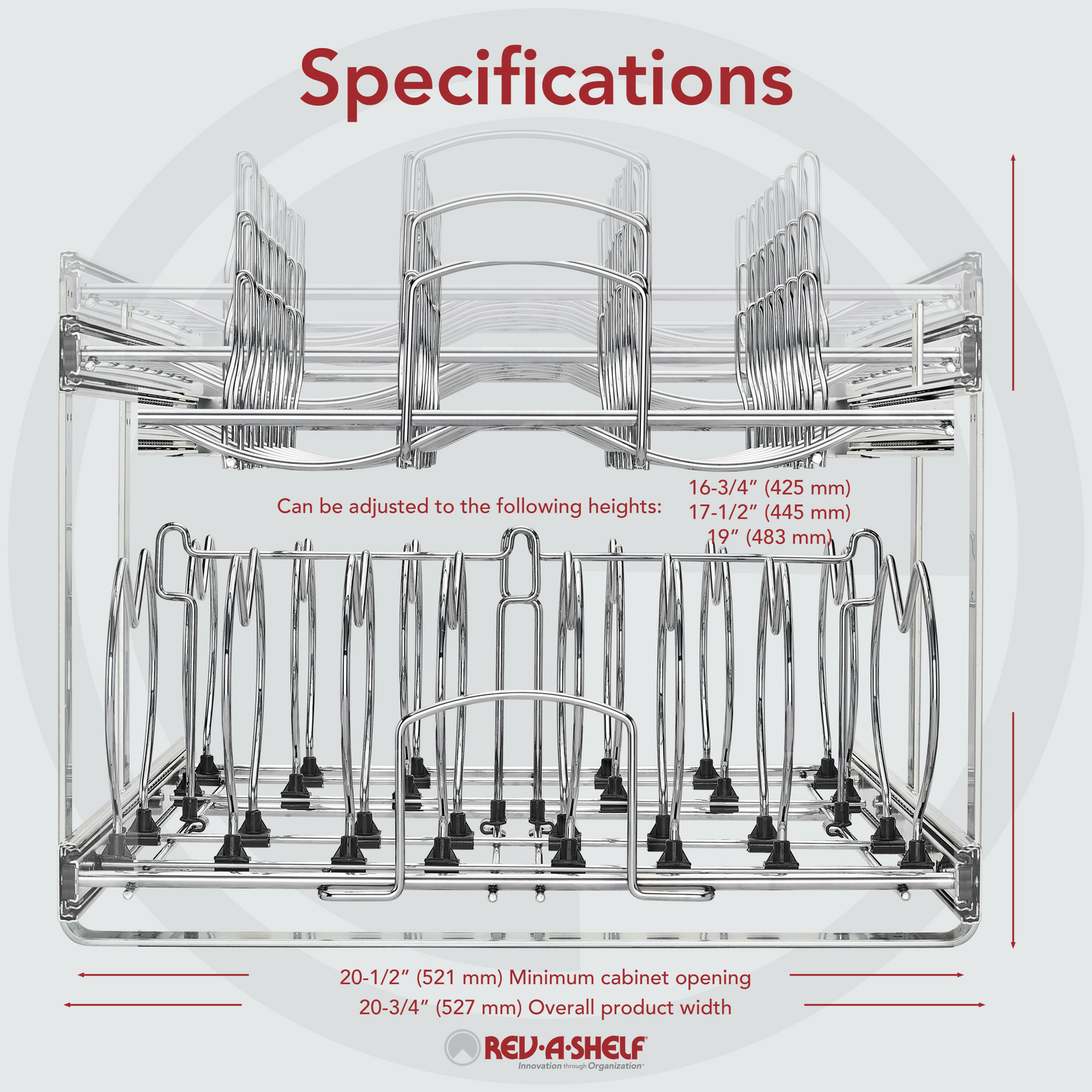 Rev-A-Shelf 5CW2-2122 Chrome 5CW2 Series 21" Two-Tier Pull Out Cookware Organize
