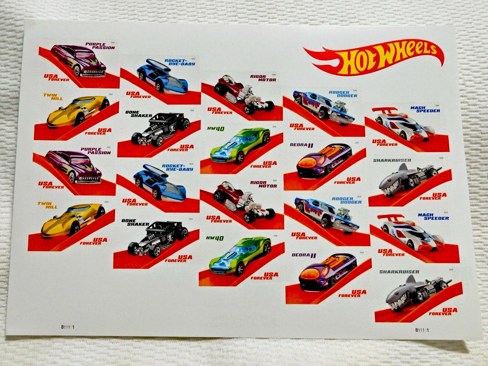 USPS Hot Wheels 50th Anniversary - Sheet of 20 First Class Letter Stamps 78 cent