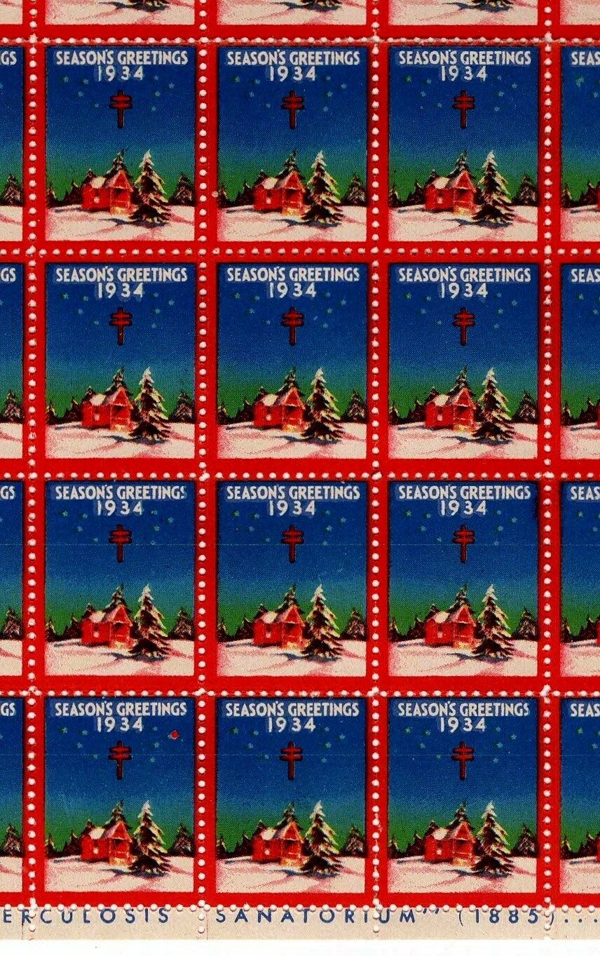 1934 WX75 Winter Night/Snow Partial Sheet of 90 US Christmas Holiday Seals MNH