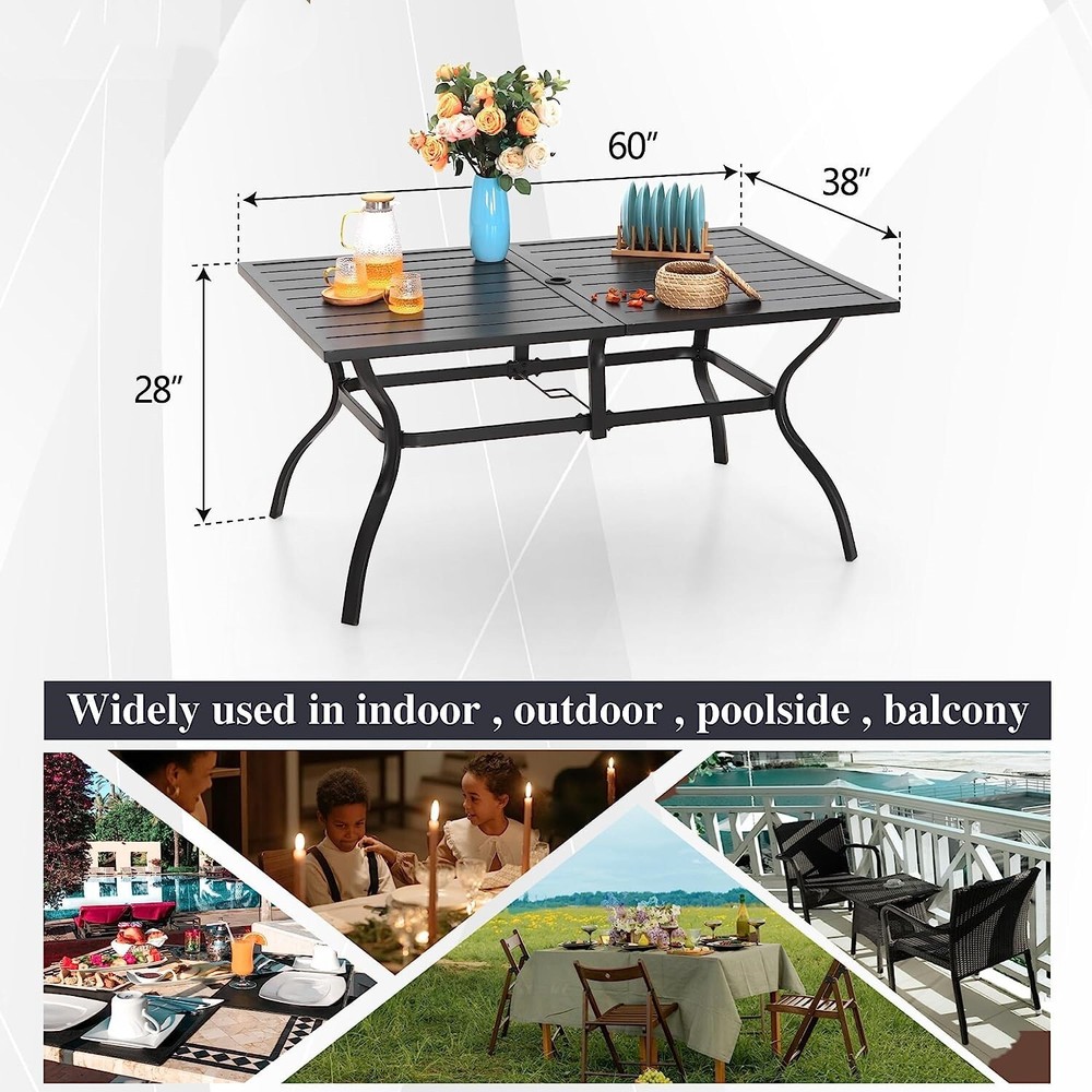 Outdoor Dining Table for 6 People Rectangular Patio Table with Umbrella Hole