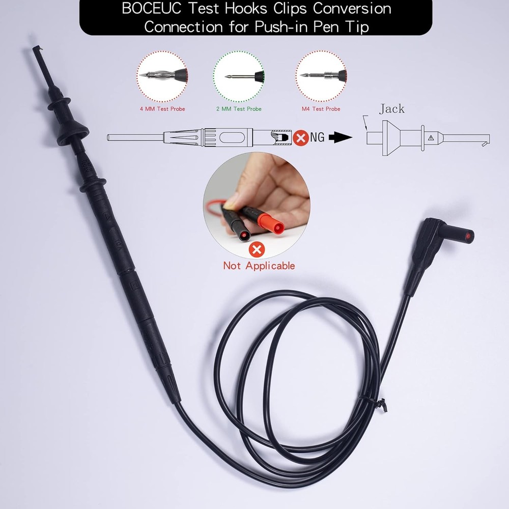 Test Hooks Clips, Multimeter Lead Kit Mini 2MM PLUG, Black, Red