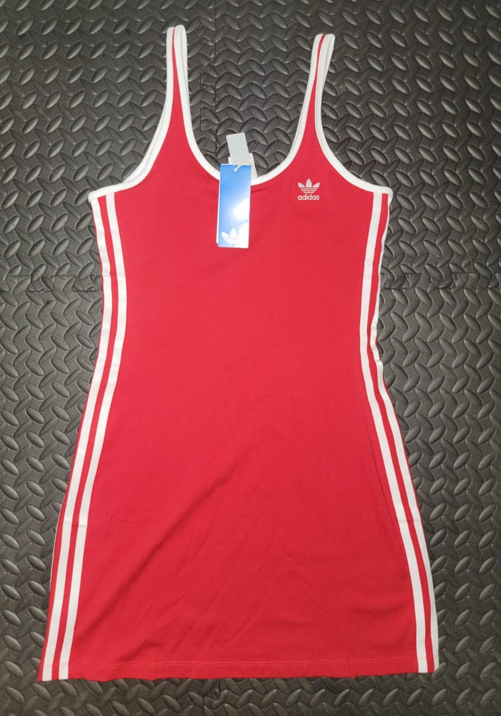 NEW ADIDAS ORIGINALS WOMEN'S TREFOIL MINI DRESS ~ SIZE LARGE #JW2584 RED