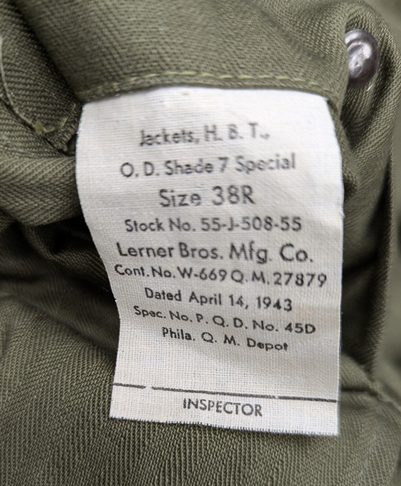 WW2 HBT Jacket 38R 6800