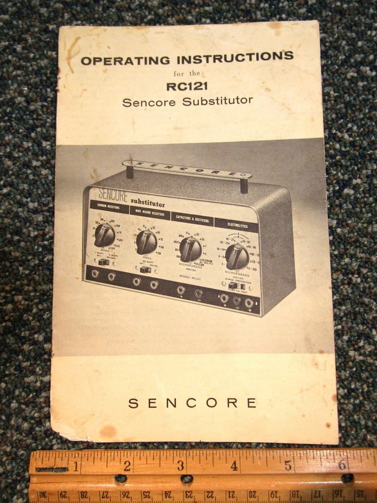 Sencore RC121 Sencore Substitutor Electrical Tester Manual w/ Schematics
