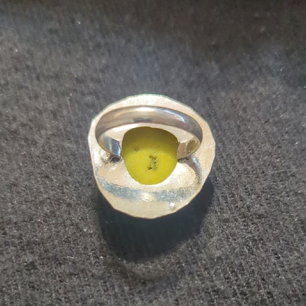 Silver Plated Yellow Druzy Quartz Gemstone Statement Ring - Size 7