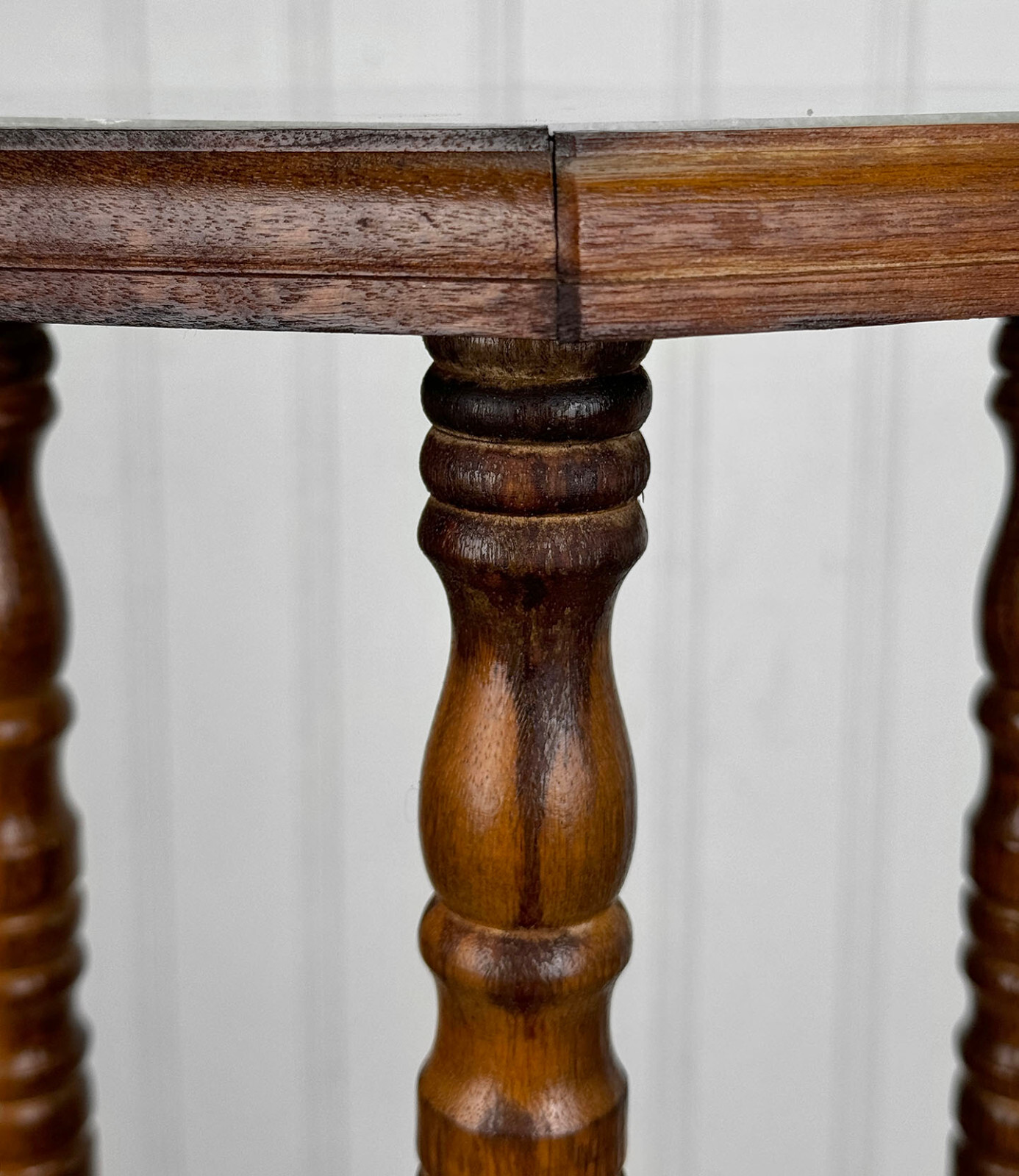 Vintage Traditional Turned Walnut & Marble Plant Stand Pedestal
