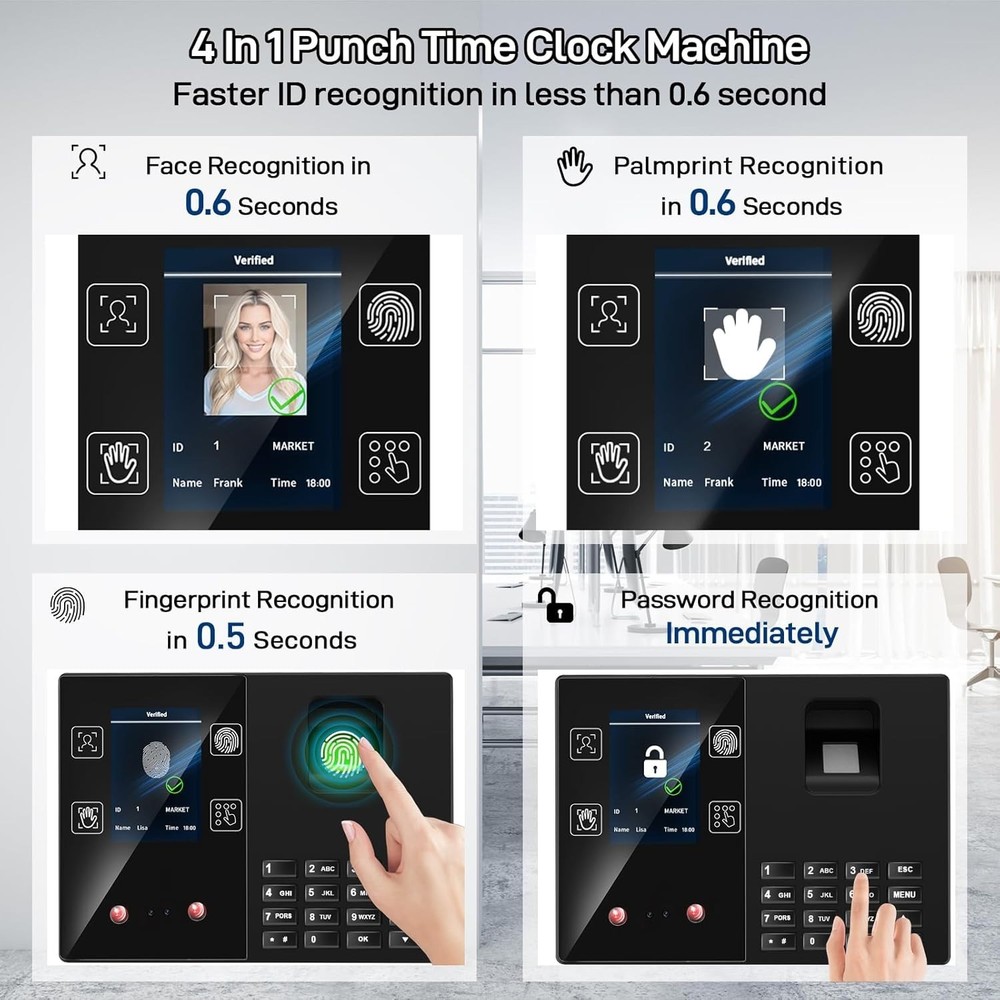 High Efficiency Biometric Attendance Clock - Face & Fingerprint Recognition