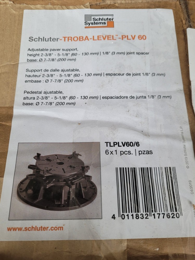 Schluter-TROBA-LEVEL-PLV 60 Adjustable Paver Support 6pcs