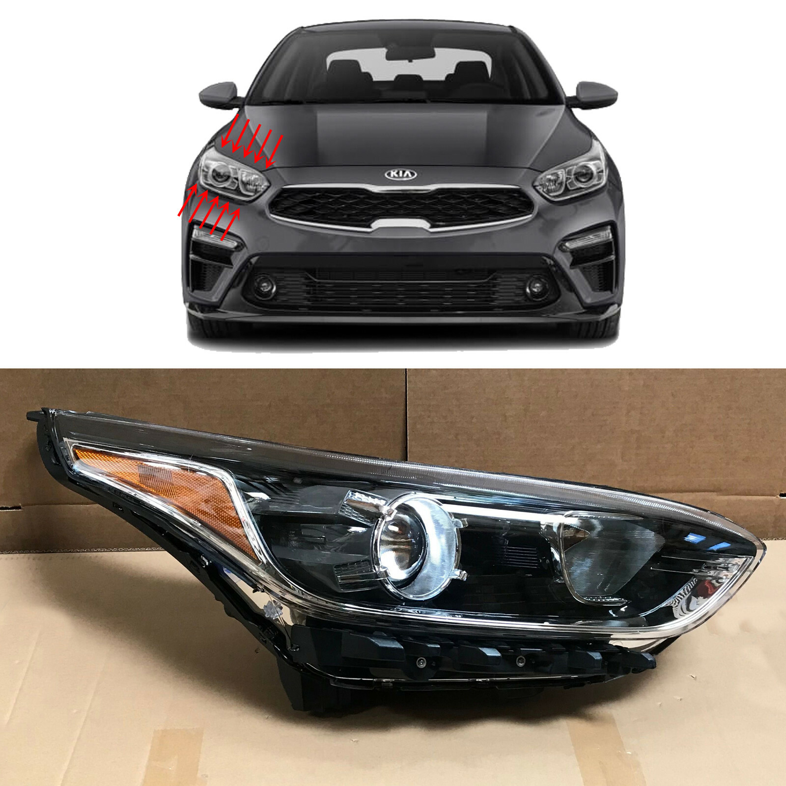 Headlight Assembly for 2019 2020 Kia Forte Sedan Passenger Halogen no LED w Bulb