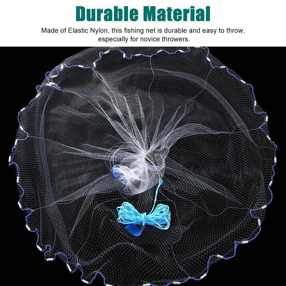 Heavy Duty Fishing Cast Net Bait Easy Throw Hand Cast Strong Tire Trap Line Mesh