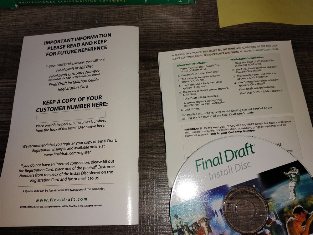 Final Draft Version 7 Scriptwriting Software PC/Mac CD-ROM 2004 C&M Windows 98XP