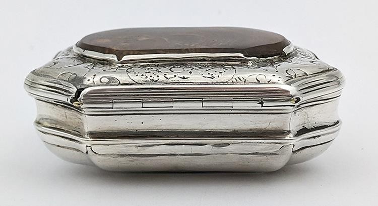 GEORGIAN SOLID SILVER & AGATE SNUFF BOX 18TH CENTURY