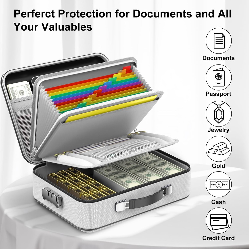 COLCASE Fireproof Document Box, Hard Case 15 x 11 x 5 inches, Gray