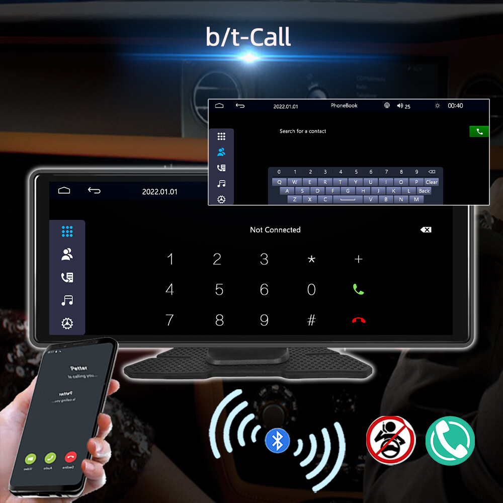 10.26" Portable Car Stereo Wireless IOS CarPlay/Android Bluetooth Touch Screen