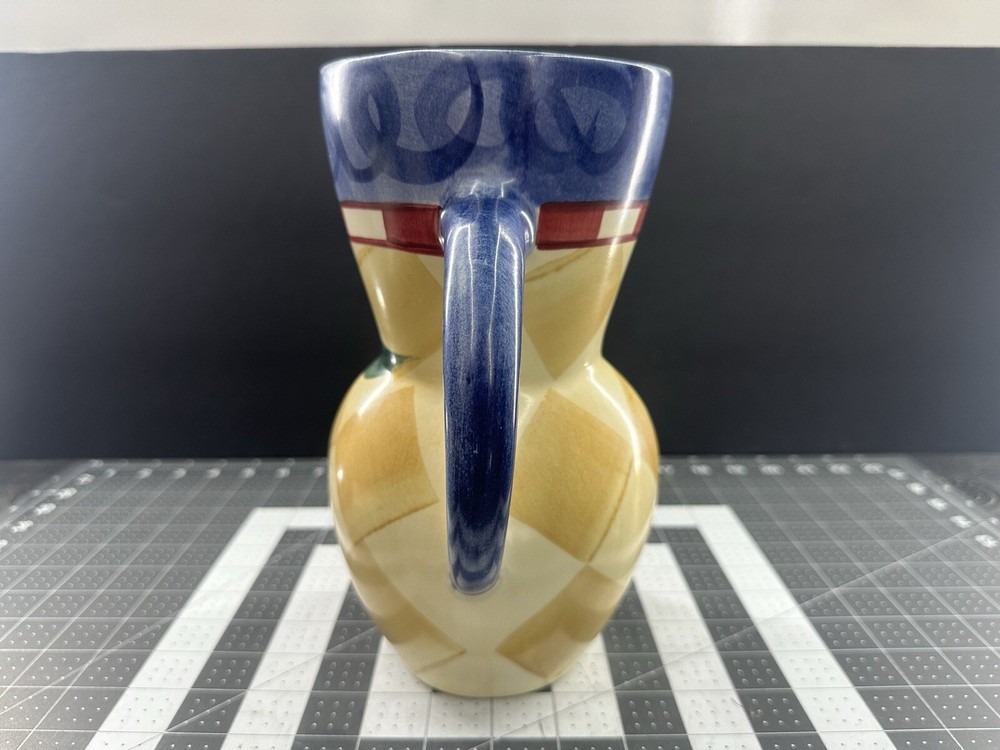 Ceramic Pitcher Checkboard Lemons Hand Painted For Lemonade Drinks Punch
