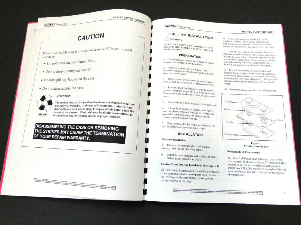 Vintage 1995 Capcom - Marvel Super Heroes Arcade Operators Manual