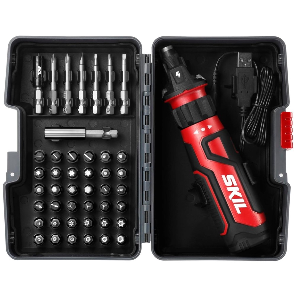 Compact Rechargeable 4V Screwdriver with Circuit Sensor and 45 Bits – LED Light