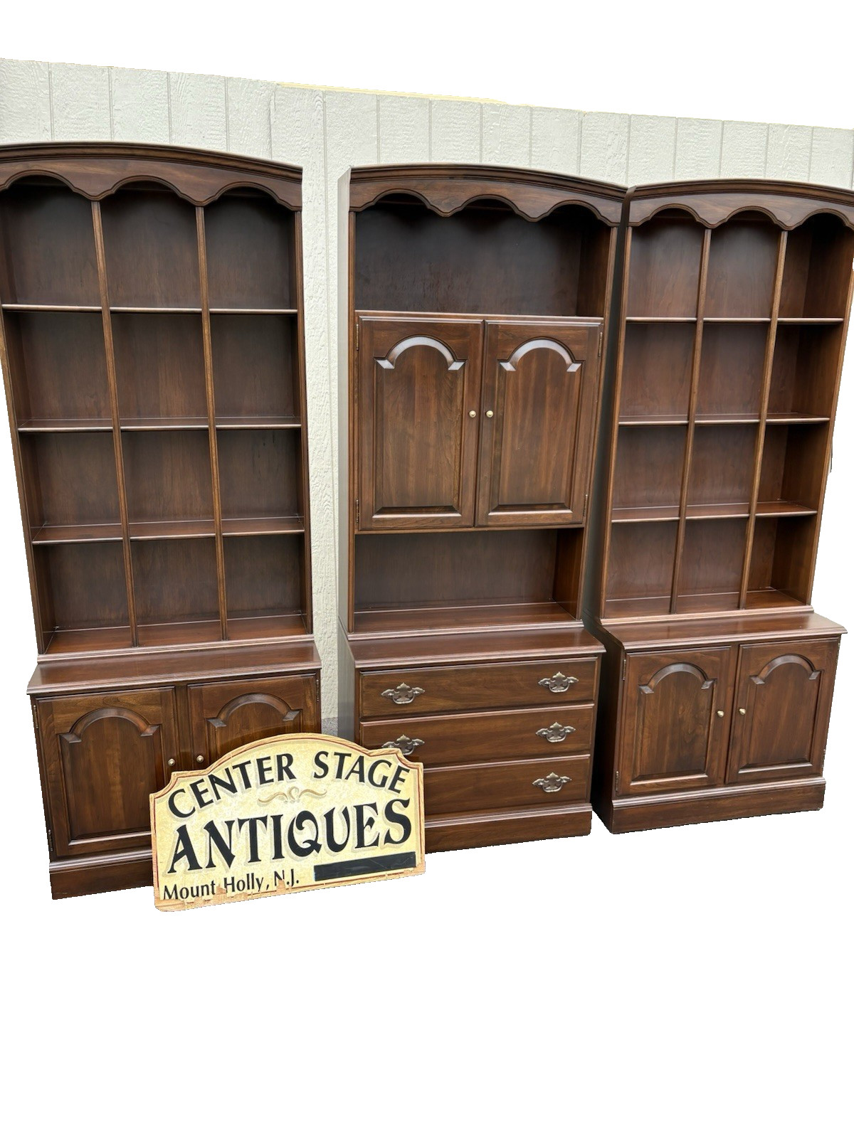 67246 3 Section Ethan Allen Wall Unit Bookcase Cabinet