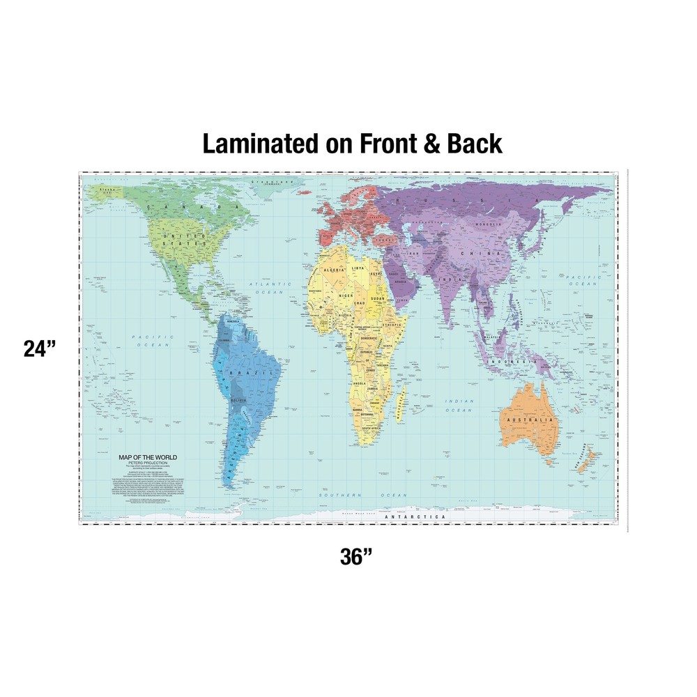 Updated Peters Projection World Map | Laminated 36" x 24” Map | Developed by ...