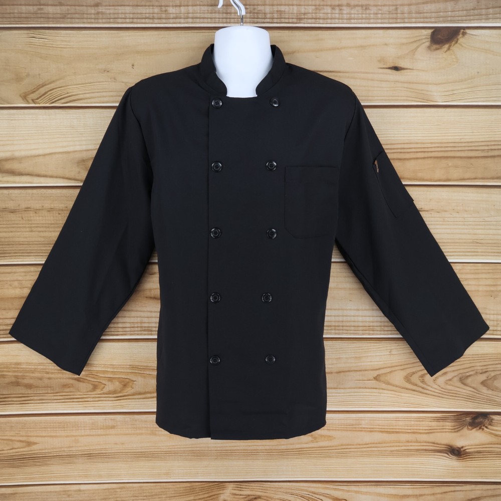 Chef Designs Chef Jacket Double Breasted Mens Size M Black 100% Polyester Collar