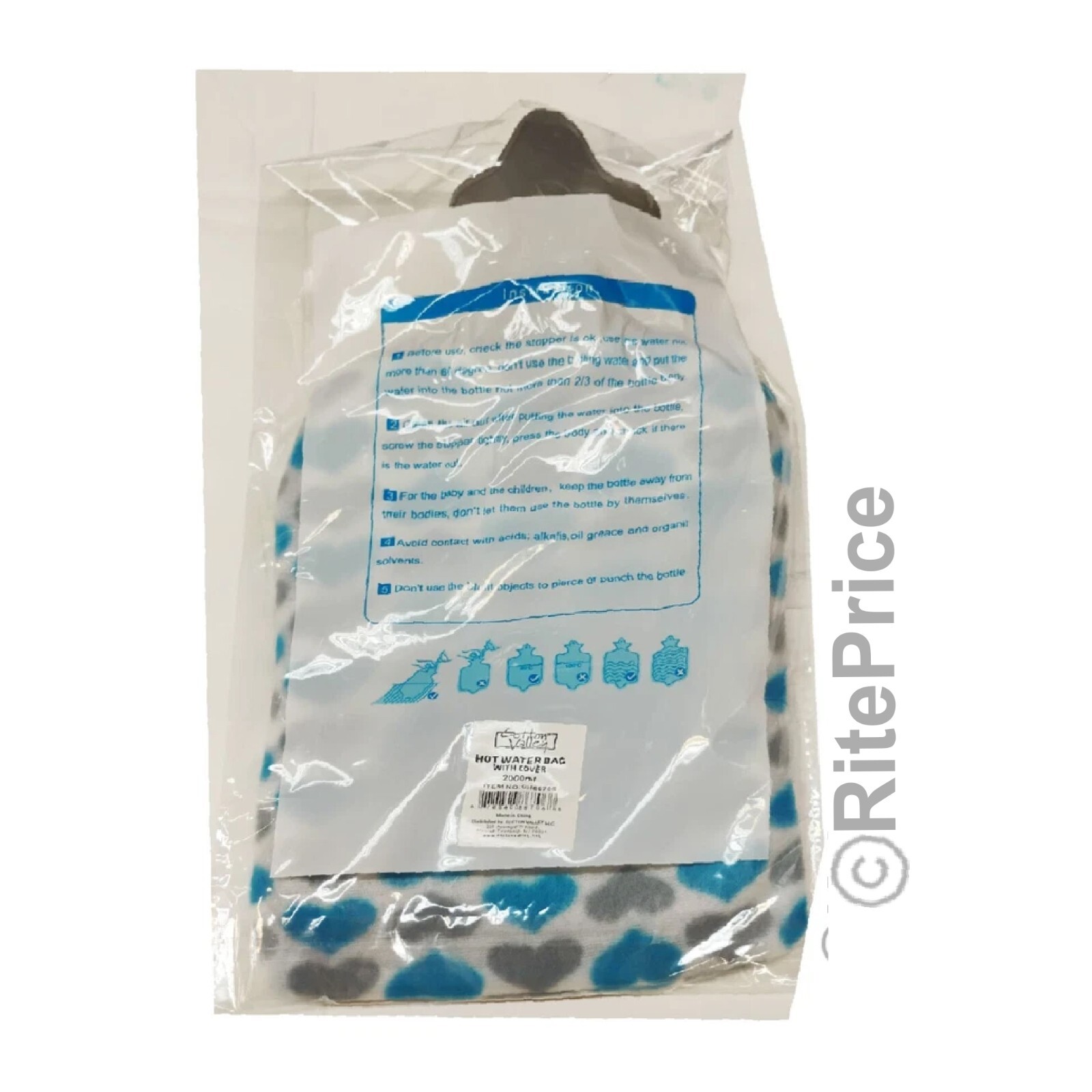 2000ml Hot Water Bottle with Plush Cover Rubber Bag For Pain Relief Warm Therapy