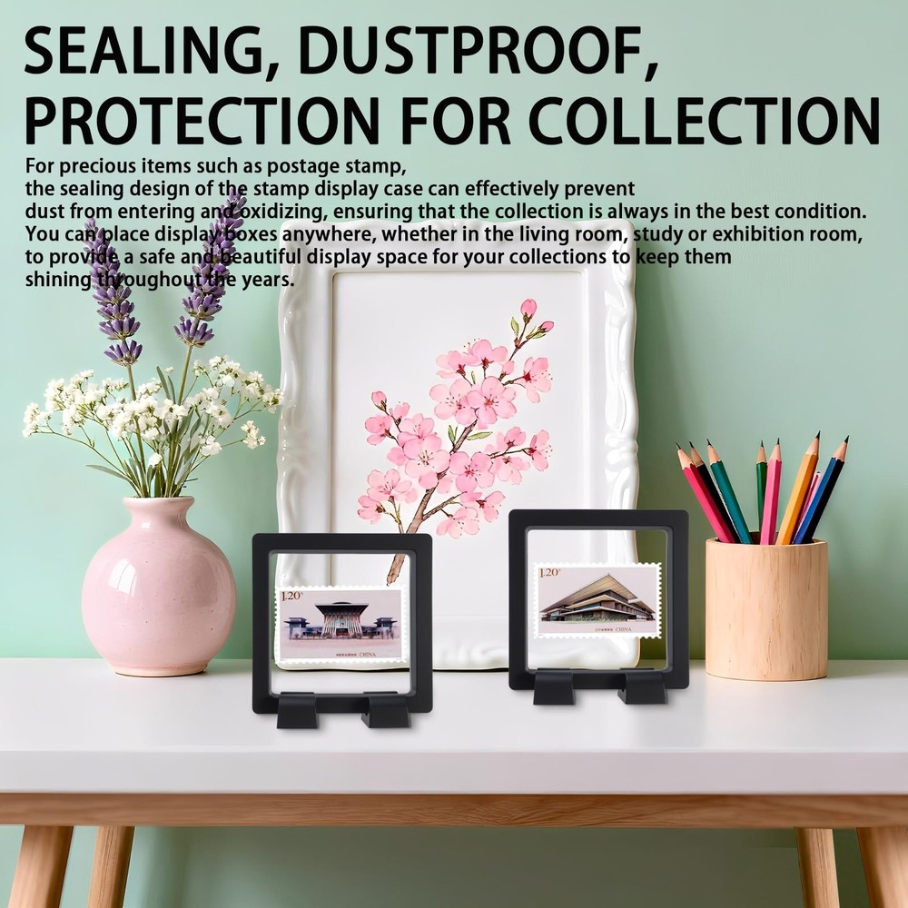 6 Pcs 2.75 Inch Stamp Display Case, 3D Floating Frame Case for Black