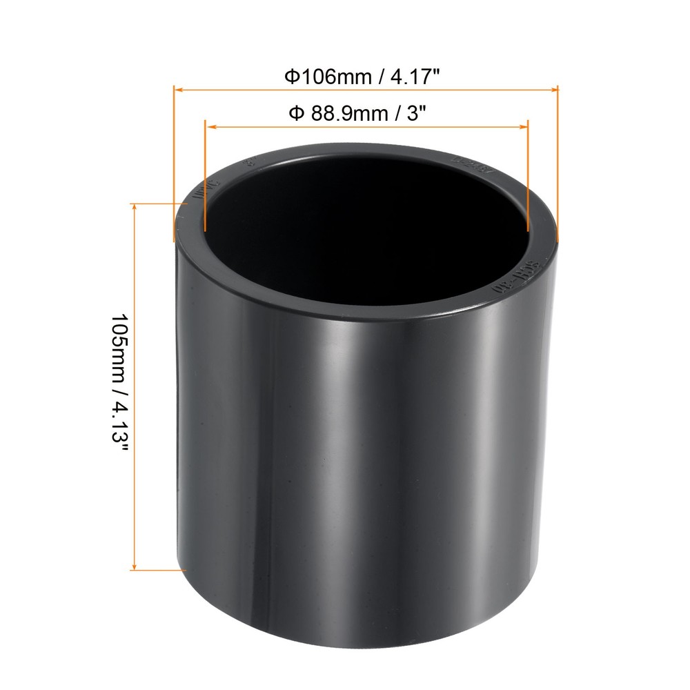 3" Socket SCH80 UPVC Pipe Fitting Straight Coupling Connector, Grey