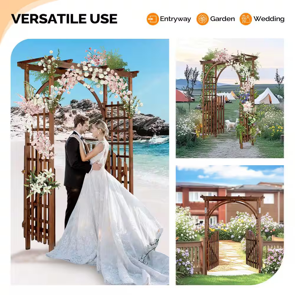 85 In. X 63 In. Tan Wood Garden Arbor with Door